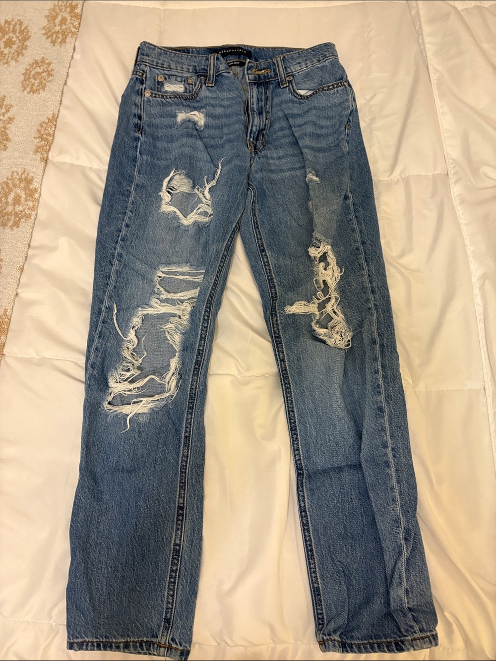 Aeropostale Distressed Light Blue Straight Leg Jeans